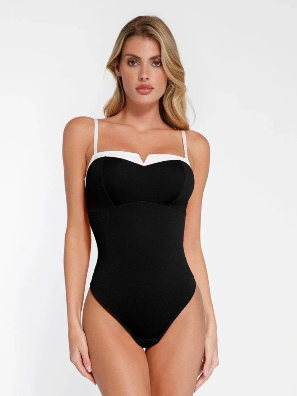 Popilush Black White Lined Sculpting Bodysuit